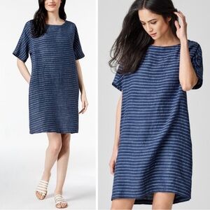 Eileen Fisher Organic Linen Tunic Delave Dress in Blue Stripe